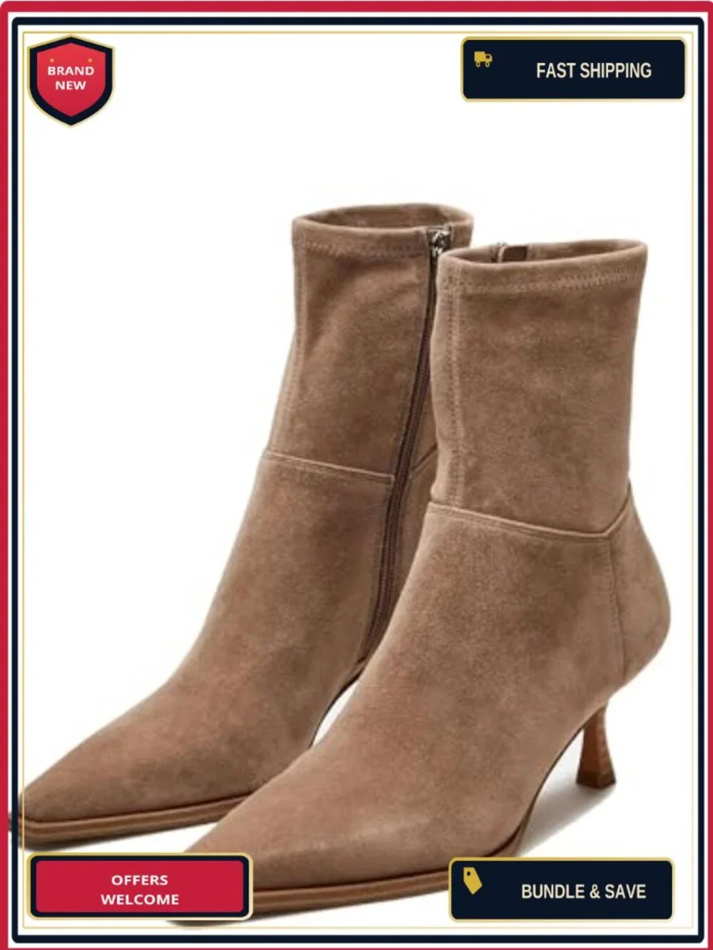 Women's Ankle Boots Pointed Toe Kitten Heel Side Zip Fall Work Booties